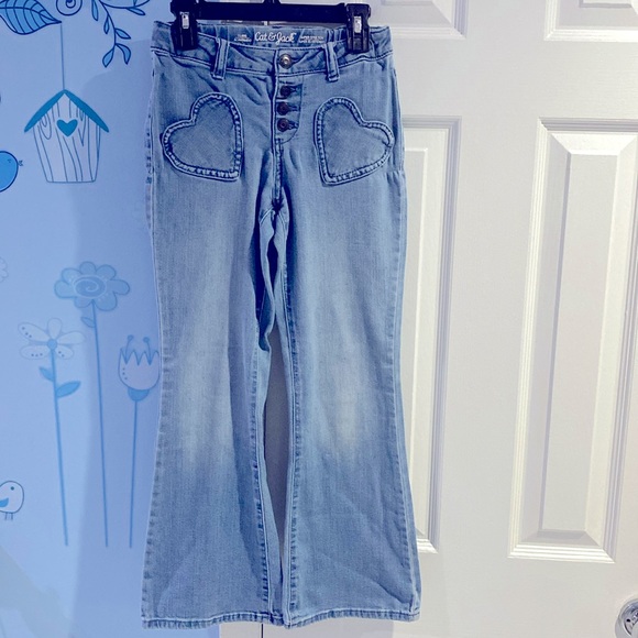 Cat & Jack Flare Super Stretch Heart Designed Pockets Girls Blue Jeans Size 10 ! - Picture 5 of 12
